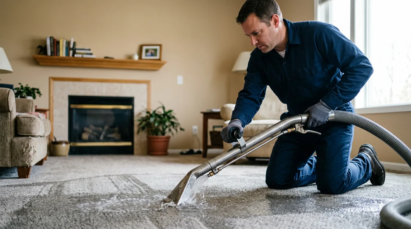 Water damage restoration technician working near Miami, IN